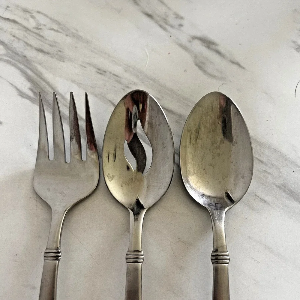 Wallace 18/10 Napoli Cold Meat Serving Fork & 2 Serving Spoons Lot of 3 FFF